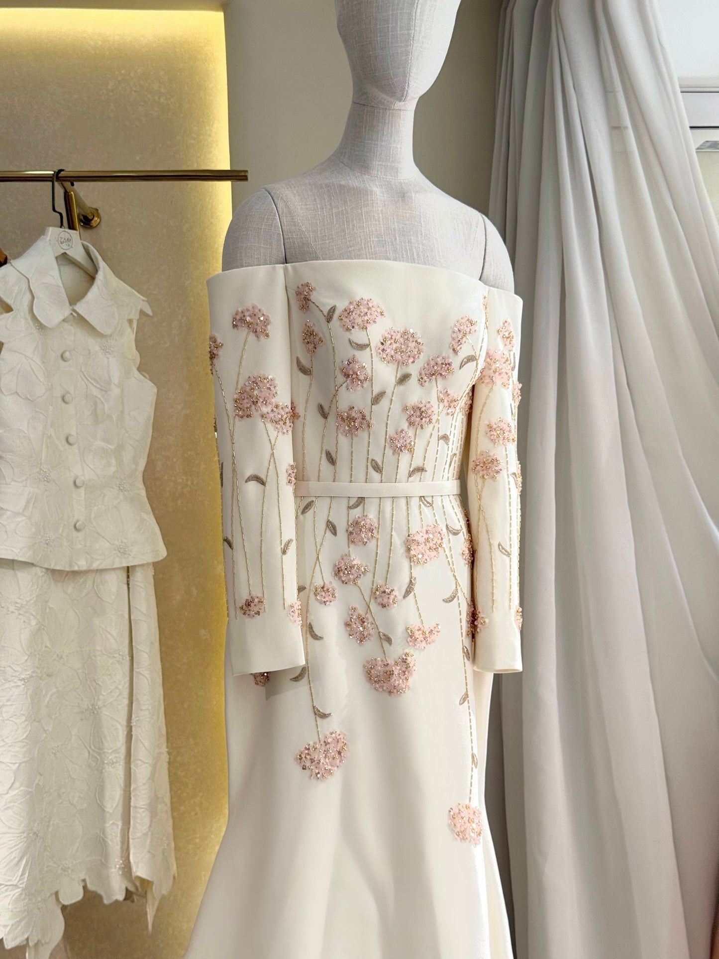 Ivory Off-shoulder Mermaid Dress.