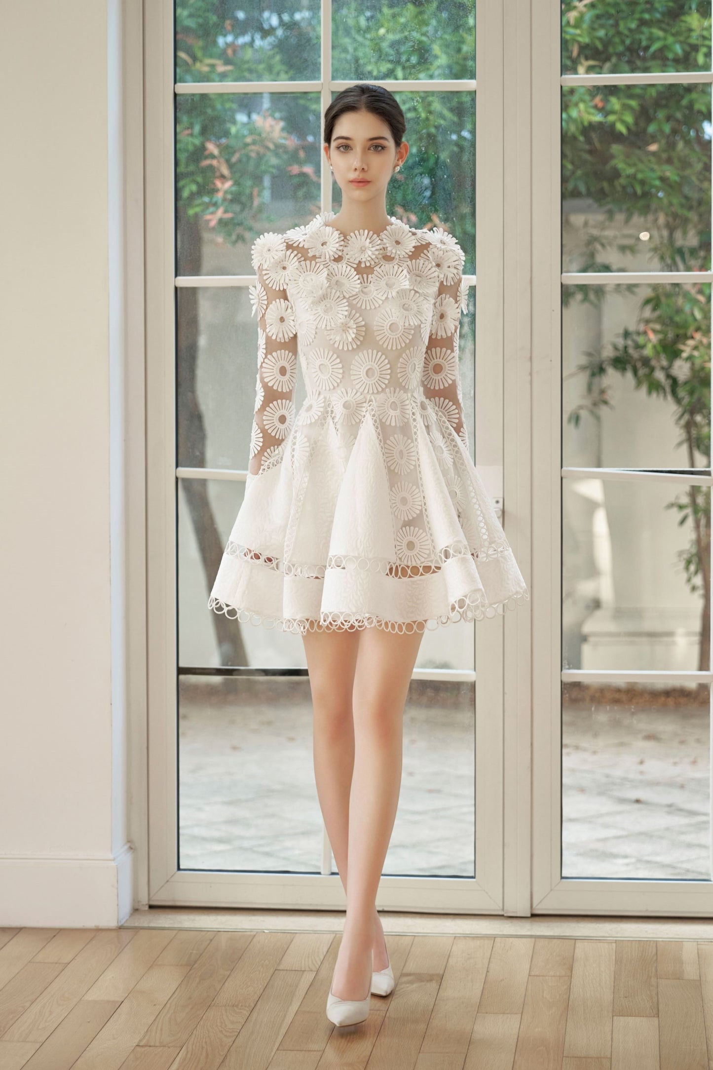 White Floral Mini Lace Dress