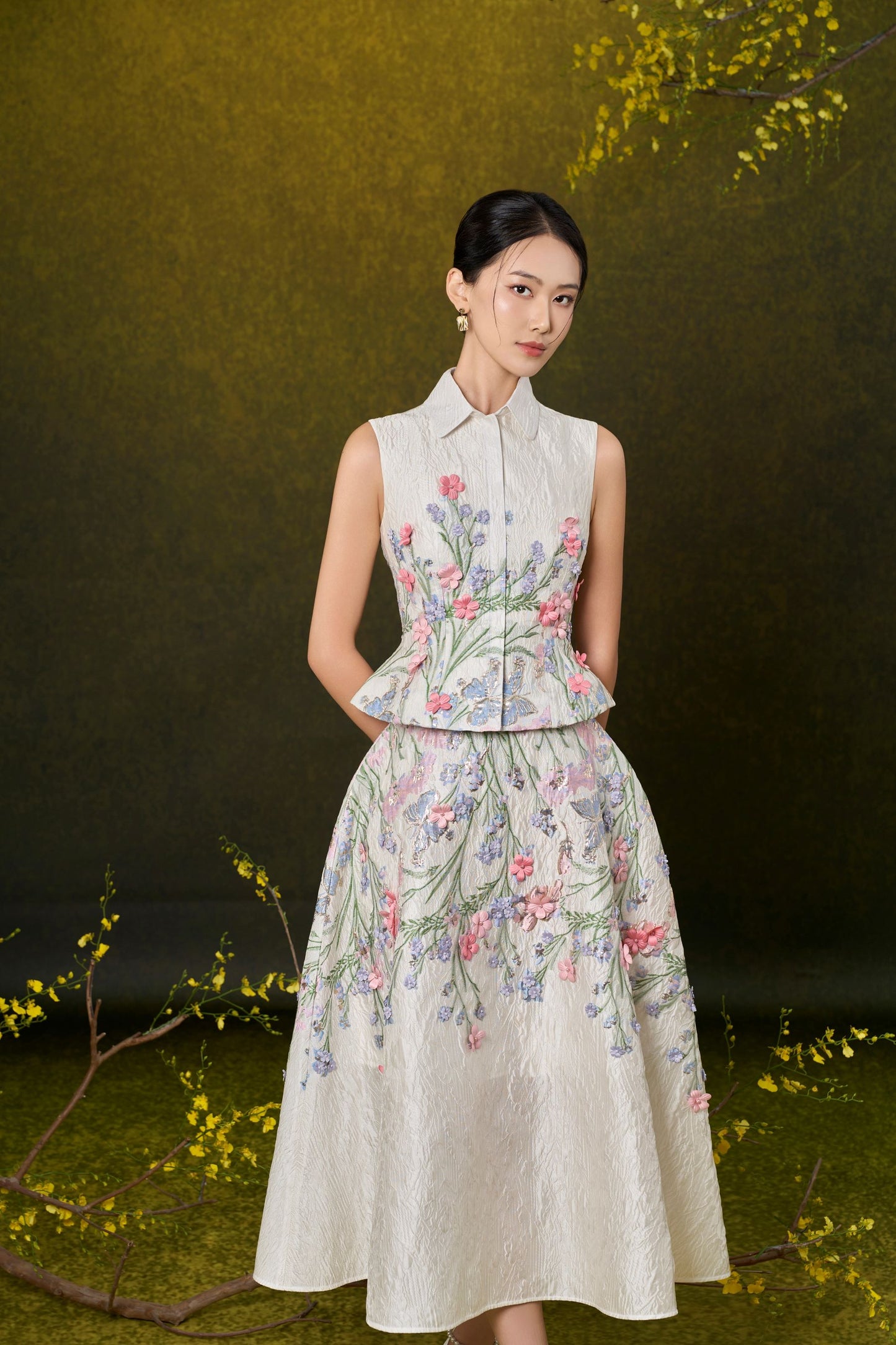 Ivory Floral Jacquard Set