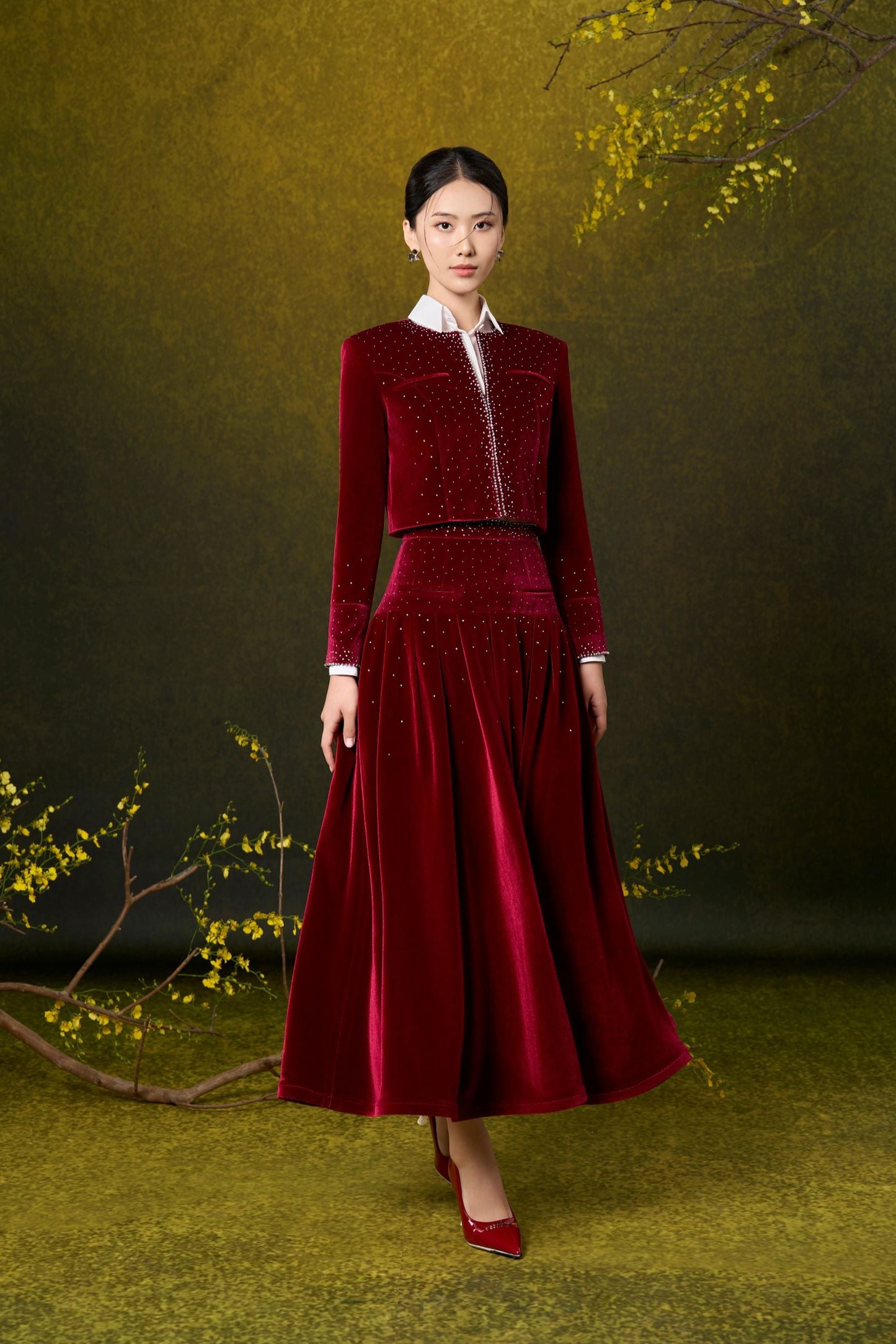 Red Velvet Sparkling Beads Jacket