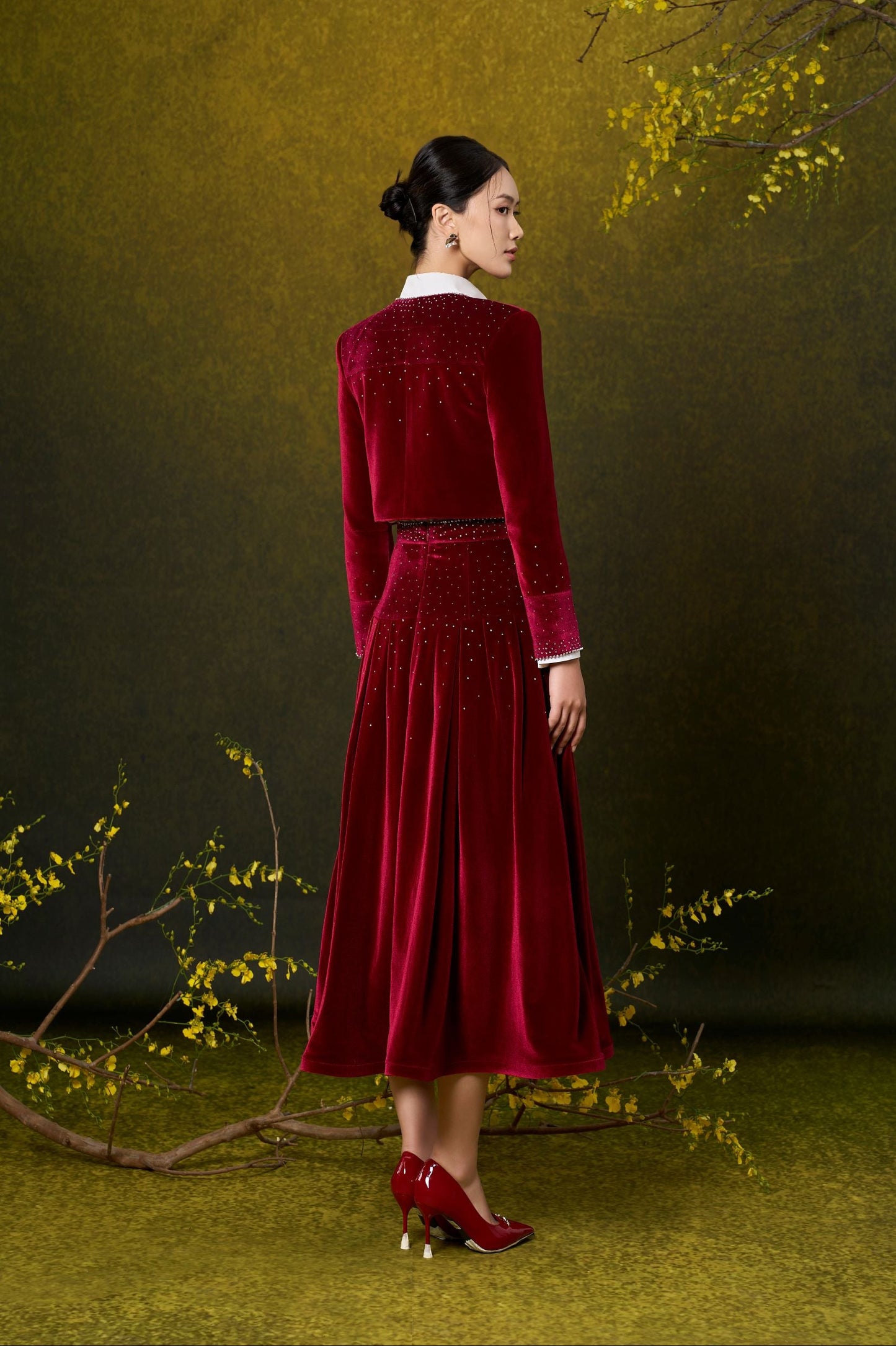 Red Velvet Sparkling Beads Skirt