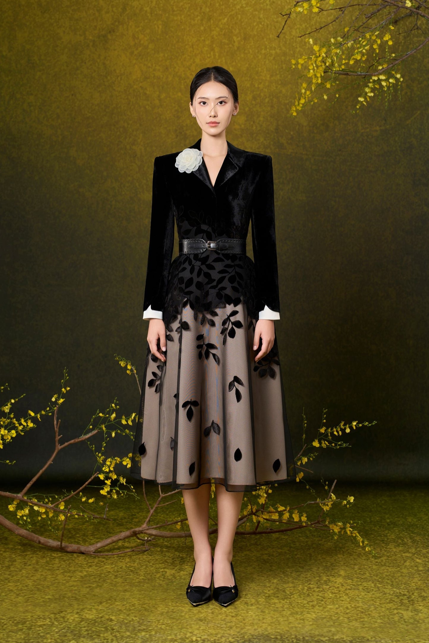 Long Sleeve Velvet Midi Dress