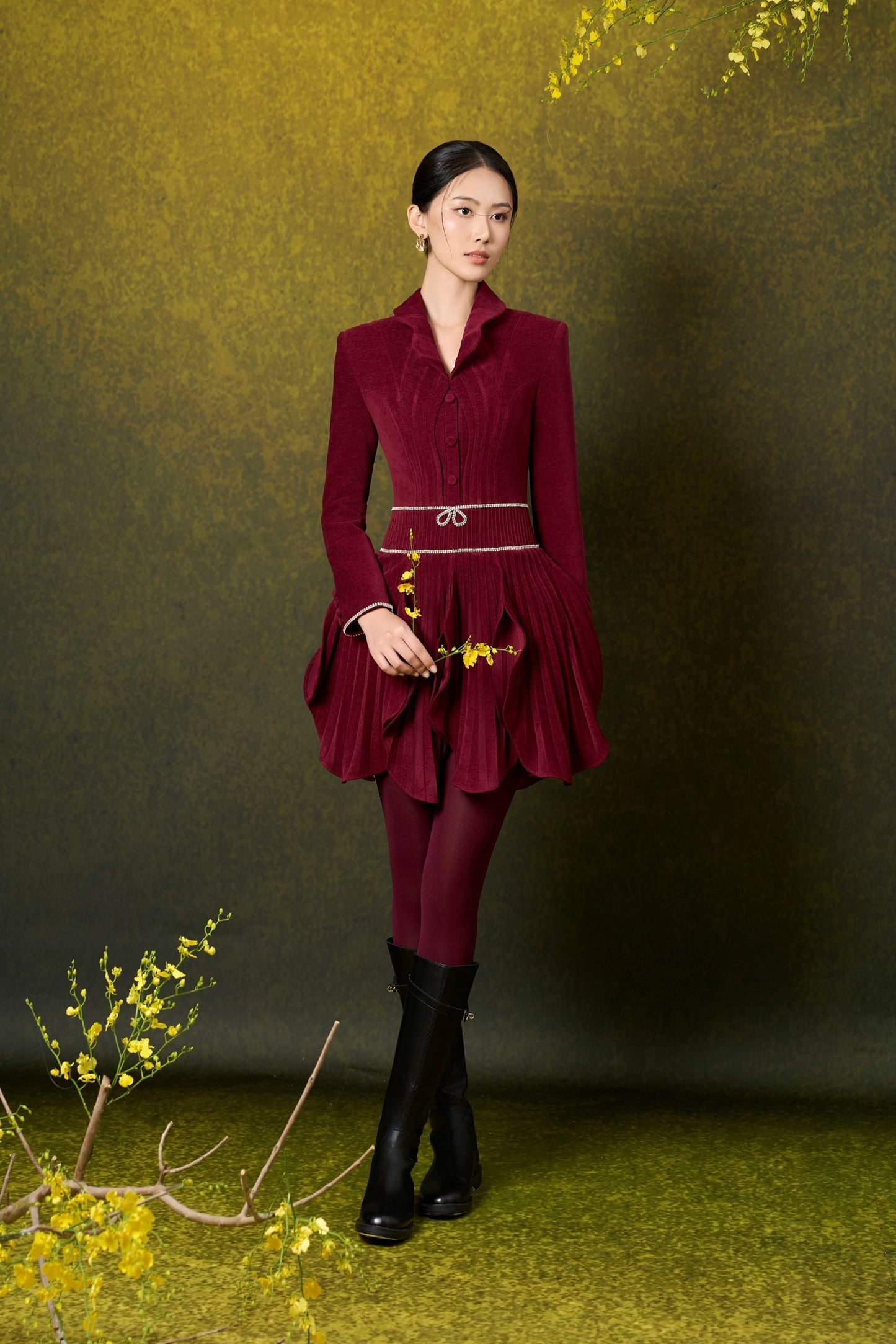Velvet Iris Flower Mini Dress