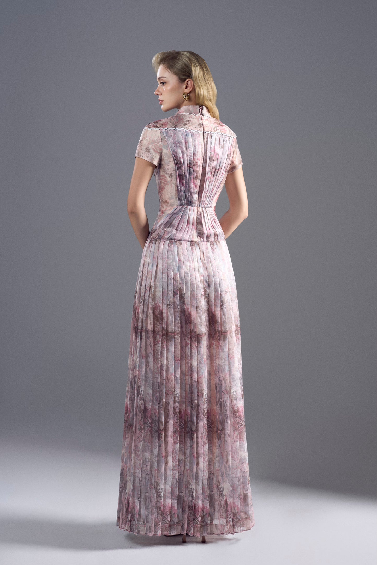 Pleated Printed Maxi Dress
