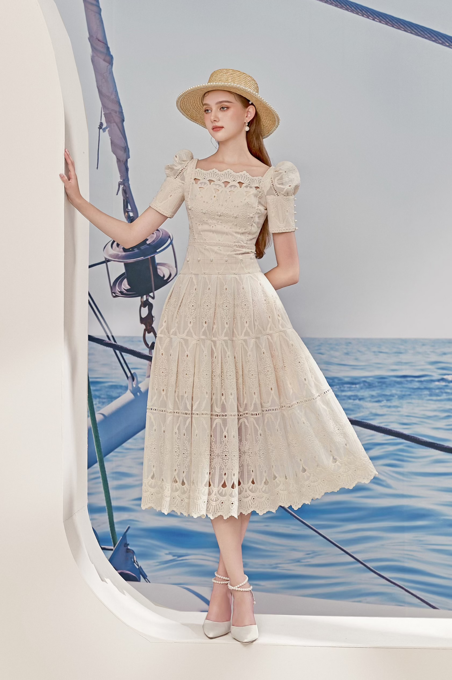 BAROQUE IVORY MIDI DRESS