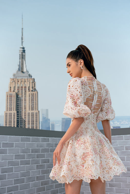 Spring Floral Pattern Mini Dress