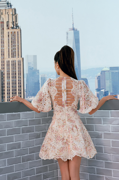 Spring Floral Pattern Mini Dress