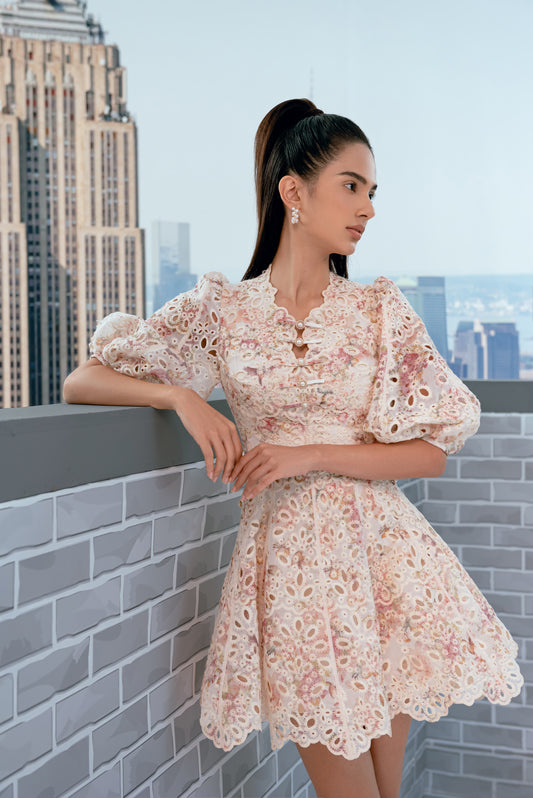 Spring Floral Pattern Mini Dress