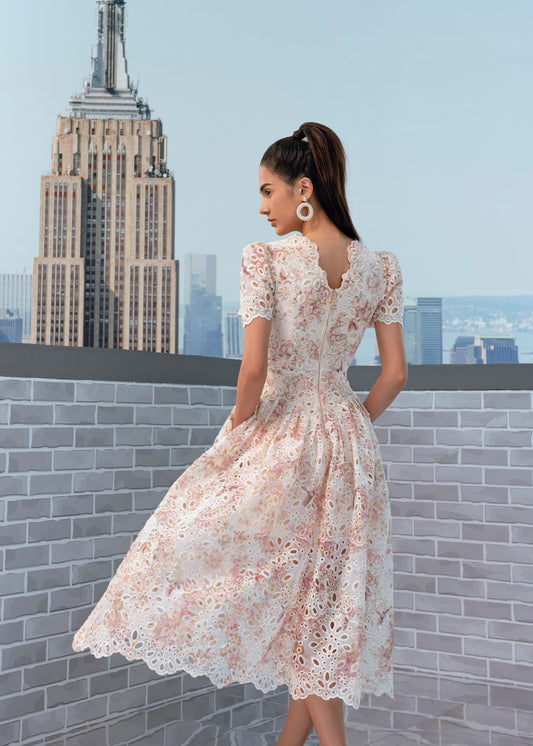 Embroidery Floral Midi Lace Dress