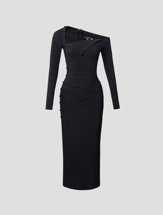 Asymmetric Neckline Sweater Dress