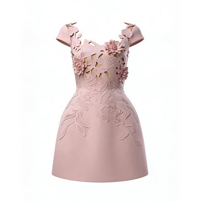 Embroidery Floral Mini Satin Dress