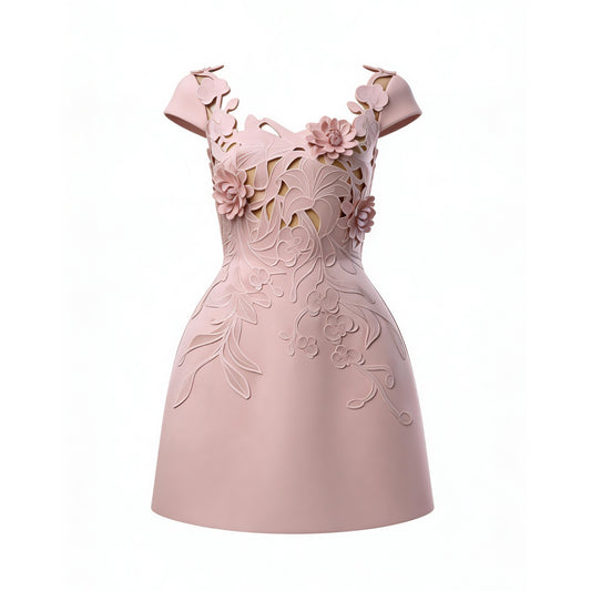 Embroidery Floral Mini Satin Dress