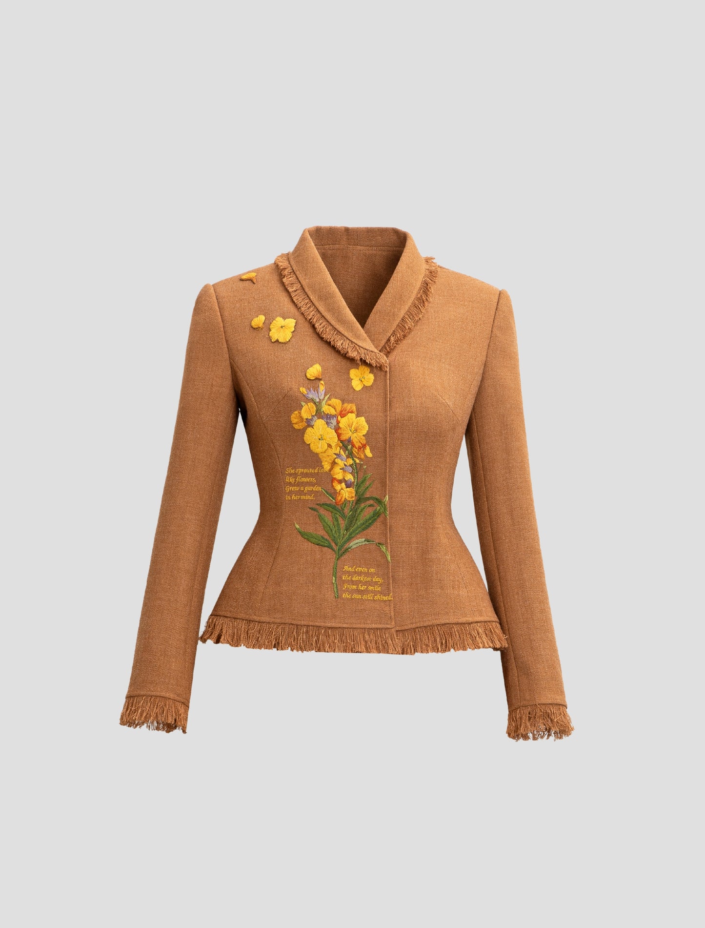 Brown Embroidery Floral Blazer
