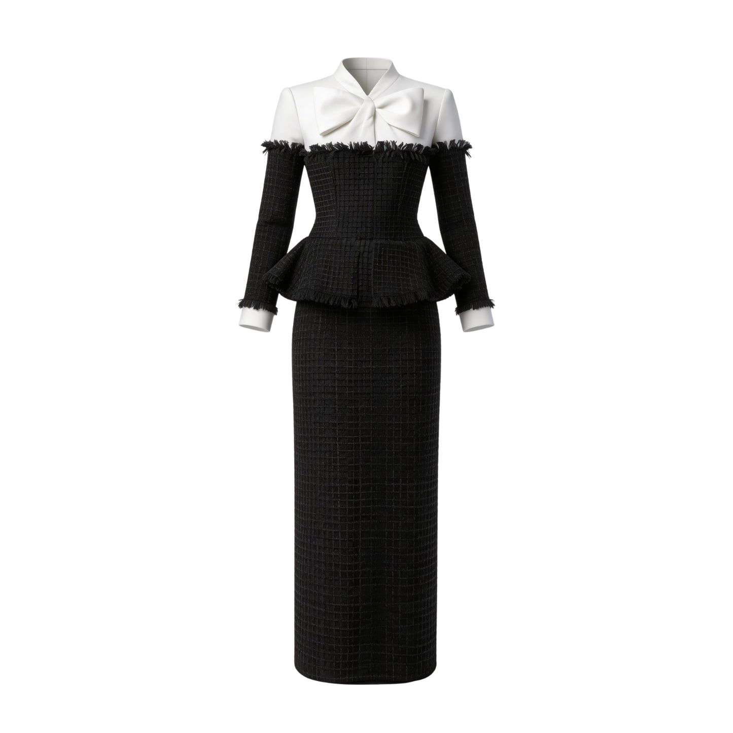 Black-White Bow I-line Dress