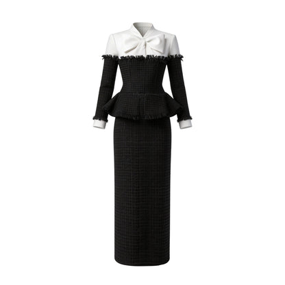Black-White Bow I-line Dress