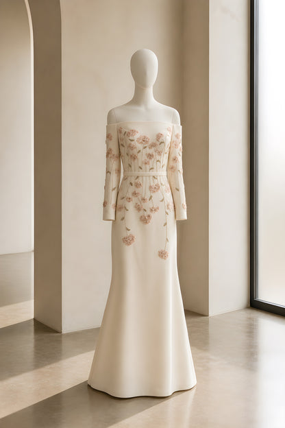 Ivory Off-shoulder Mermaid Dress.