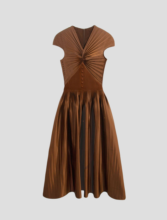 Long Pleated Silk Dress