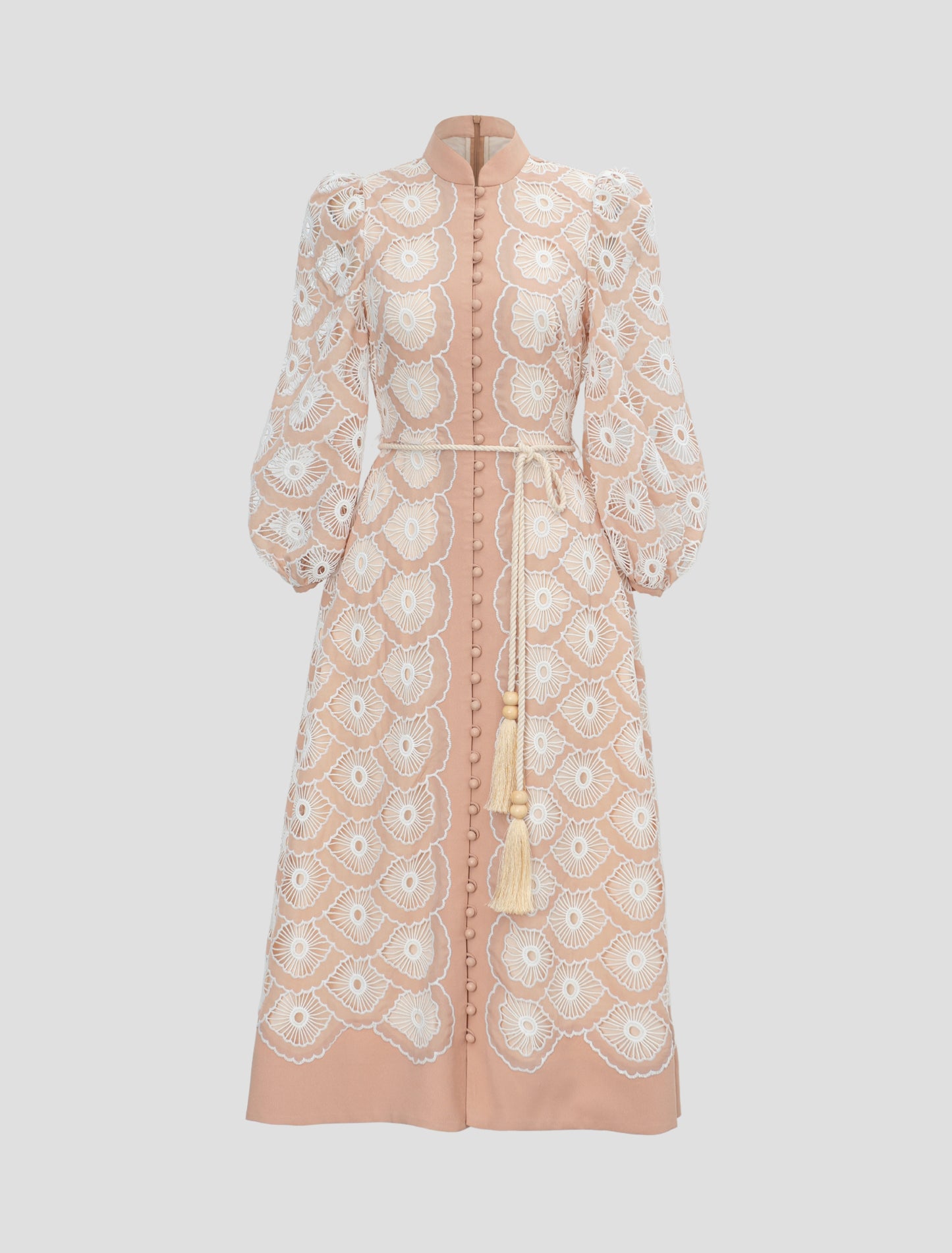 Long Sleeve Beige Midi Dress