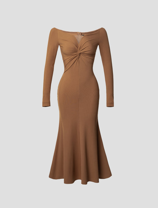 Brown Wool Fishtail Dress