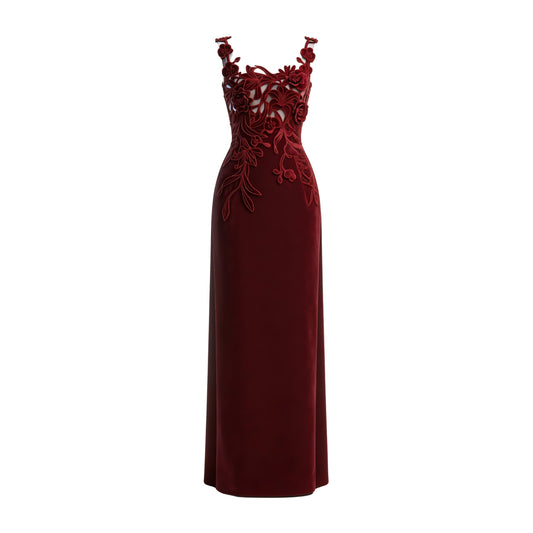 Red Velvet Embroidery I-line Dress