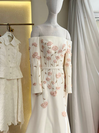Ivory Off-shoulder Mermaid Dress.