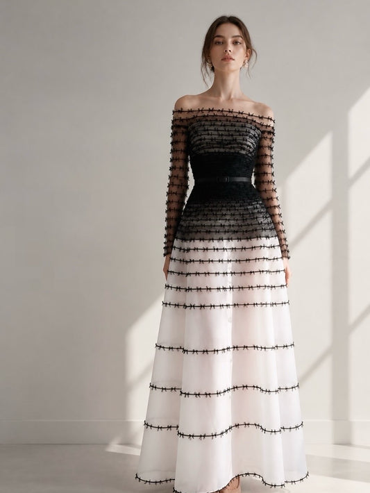 Black-White Bow Midi Dress