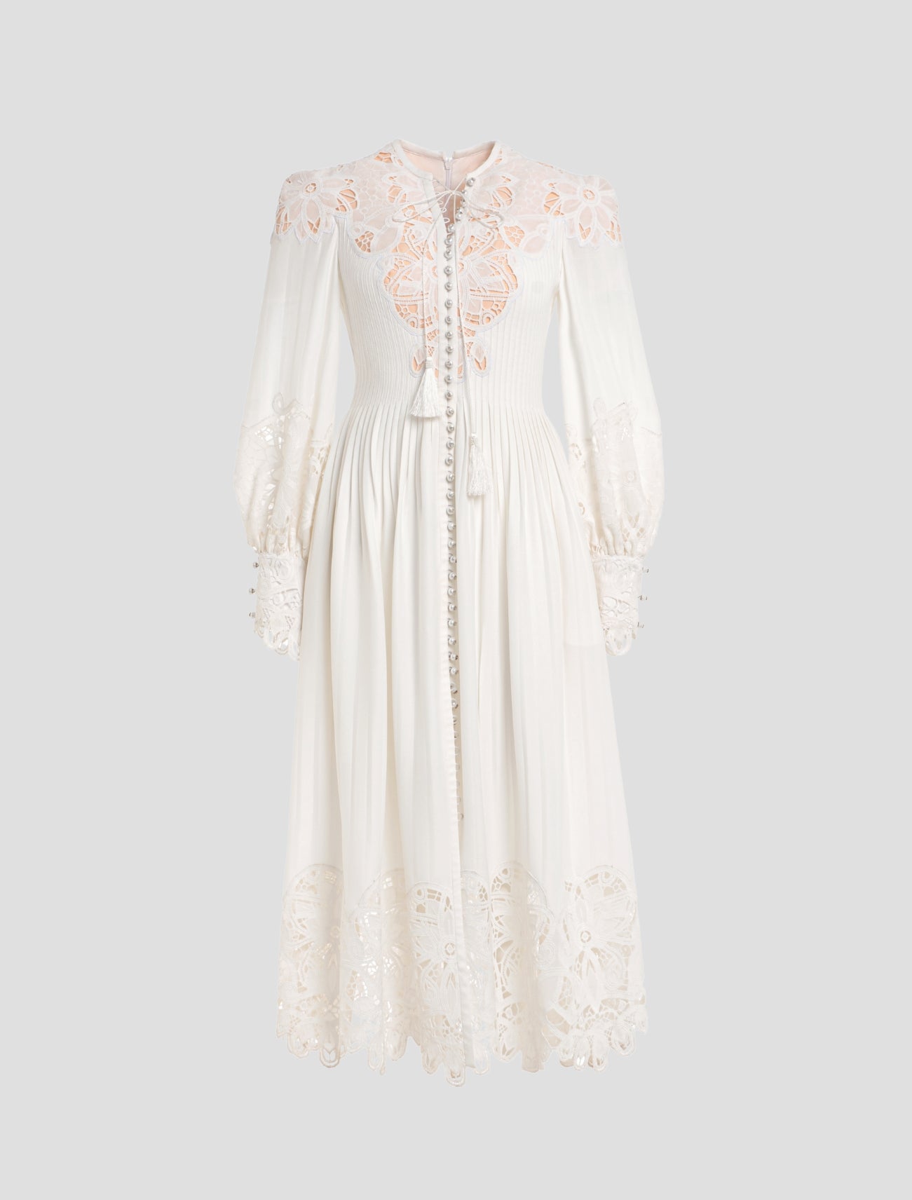 SleeveLong Midi White Lace Dress