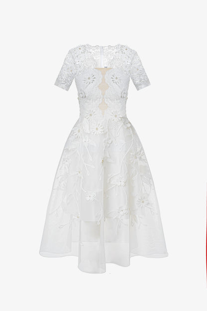 White Chrysanthemum Midi Dress