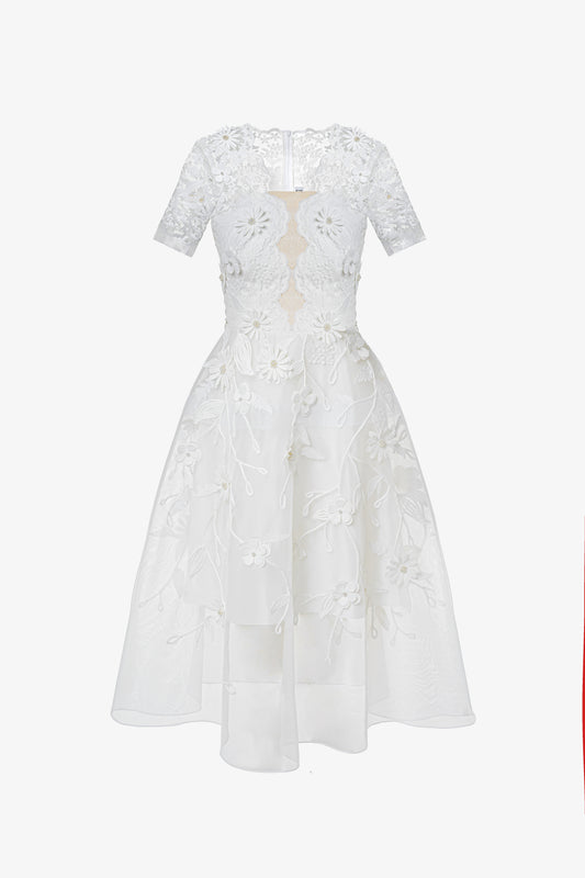 White Chrysanthemum Midi Dress