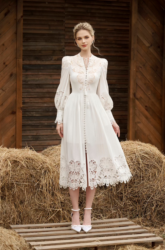 Adora White Embroidery Lace Dress