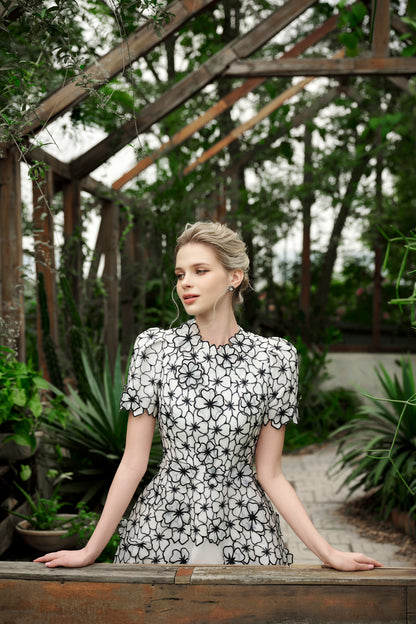 Black White Floral Midi Dress