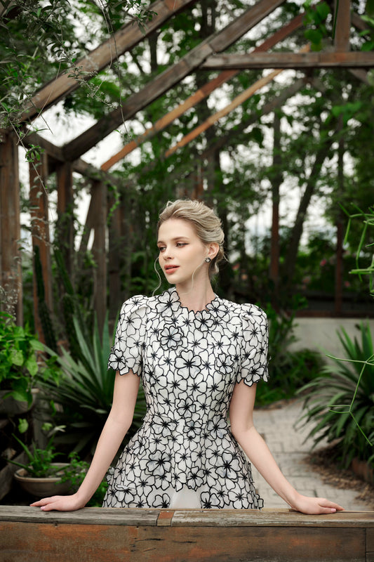 Black White Floral Midi Dress