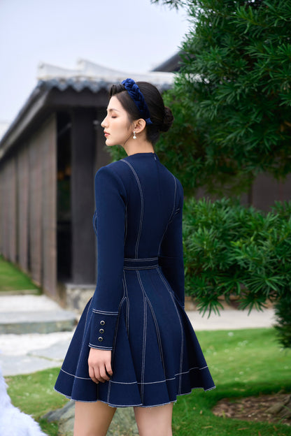 Denim Embroidery Lotus Dress