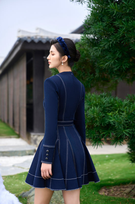 Denim Embroidery Lotus Dress