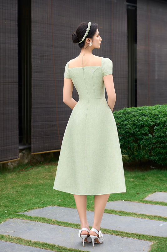 Green Embroidery Lotus Dress