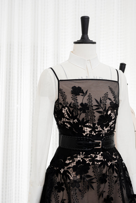 Black Floral Midi Lace Dress