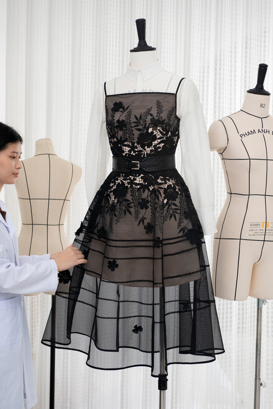 Black Floral Midi Lace Dress