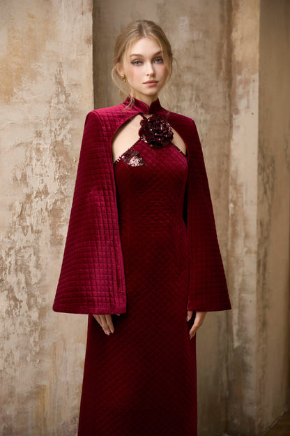 I-Line Red Rose Velvet Dress