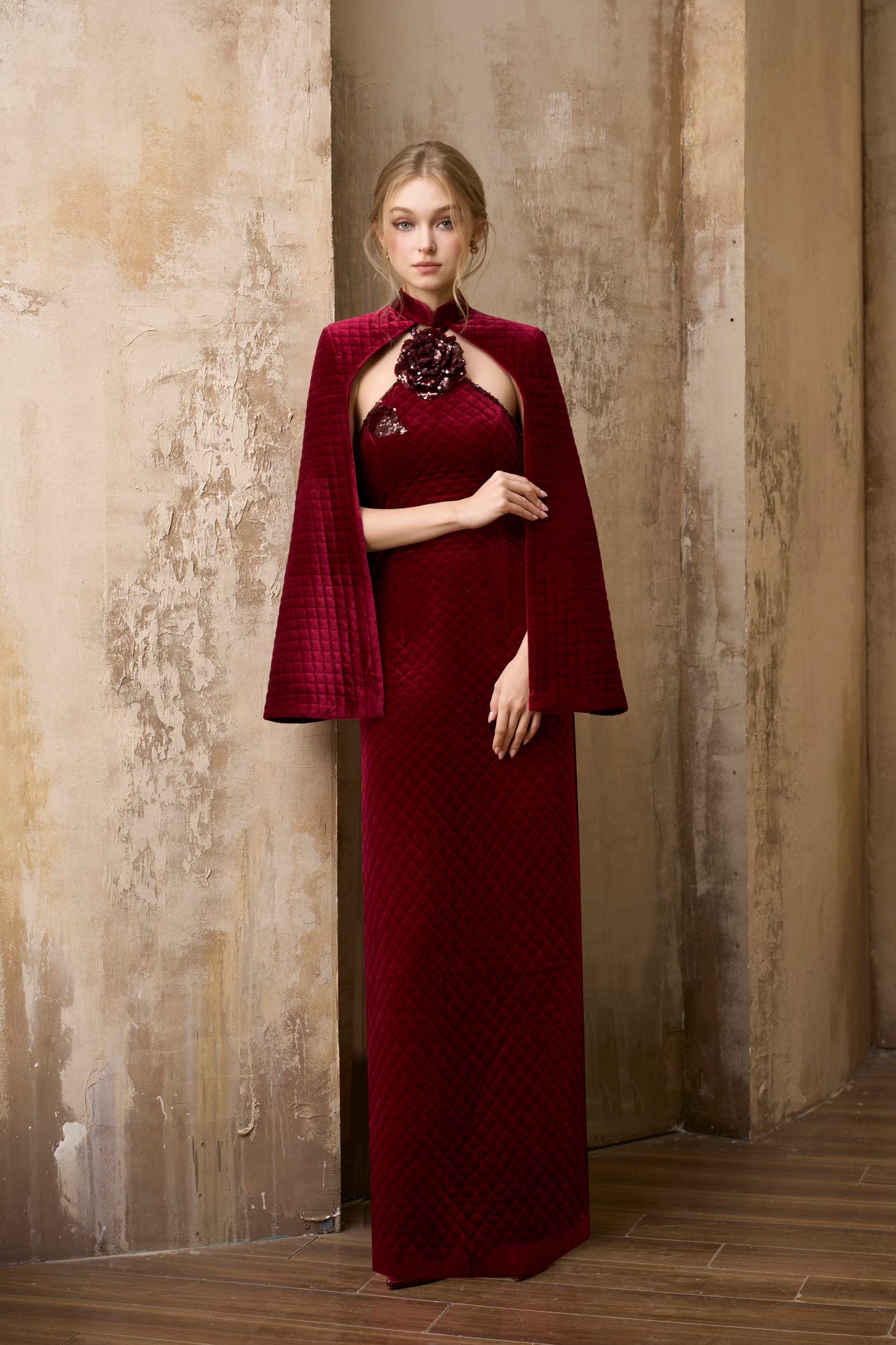 I-Line Red Rose Velvet Dress