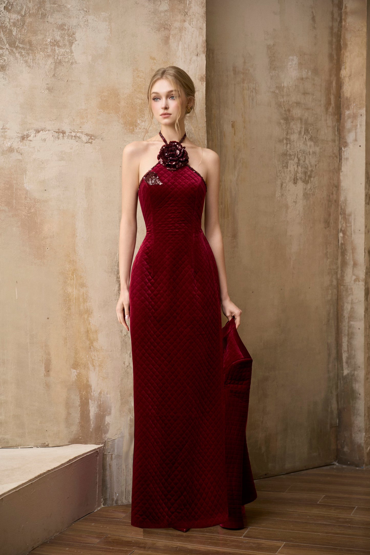 I-Line Red Rose Velvet Dress