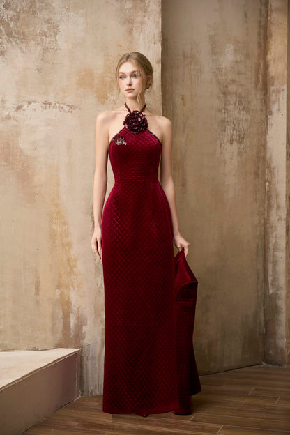 I-Line Red Rose Velvet Dress