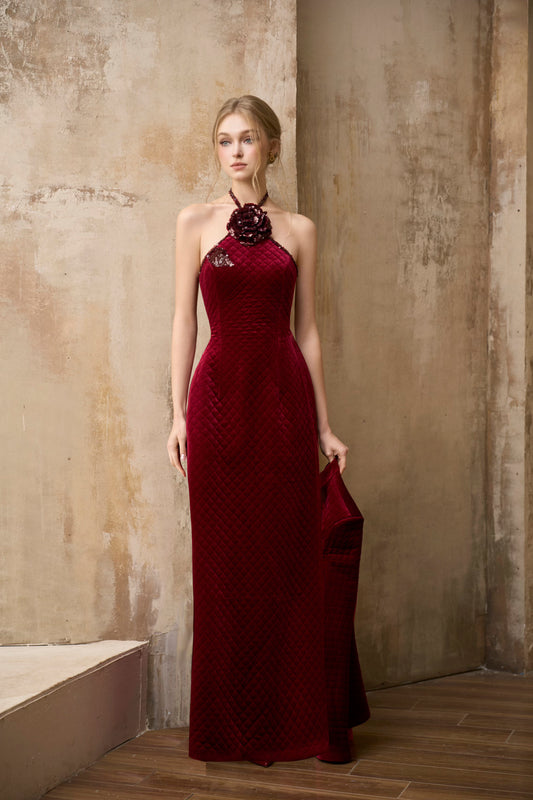 I-Line Red Rose Velvet Dress