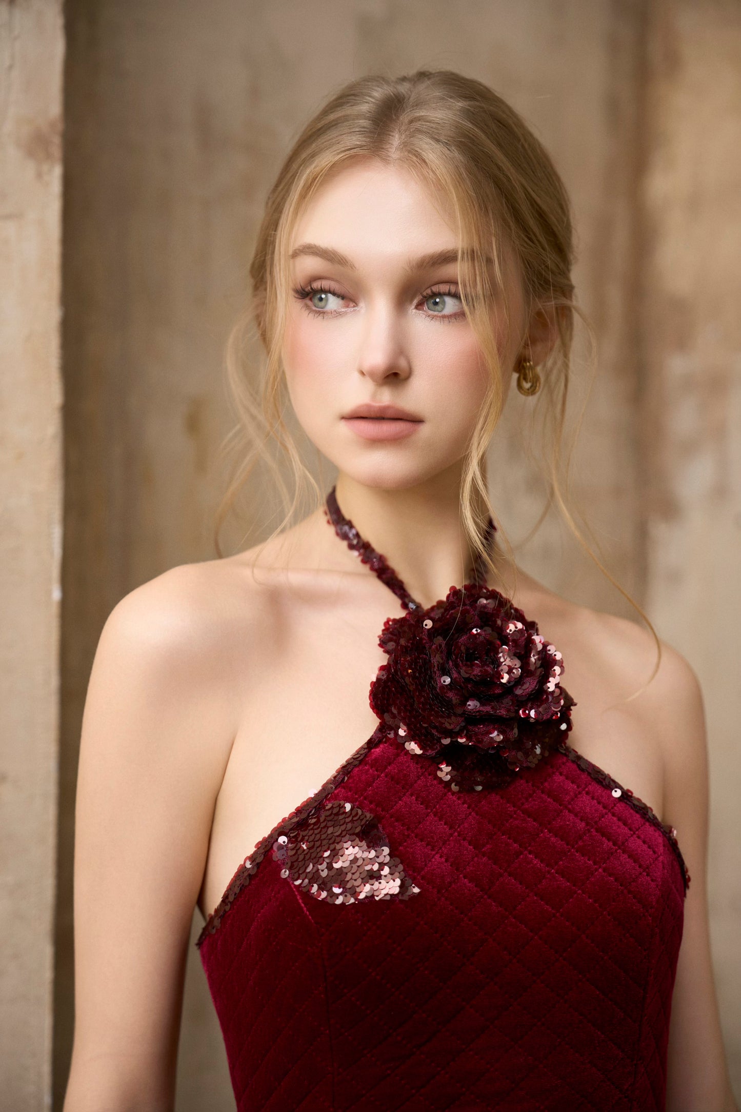 I-Line Red Rose Velvet Dress