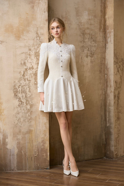 Ivory Velvet Tweet Mini Dress