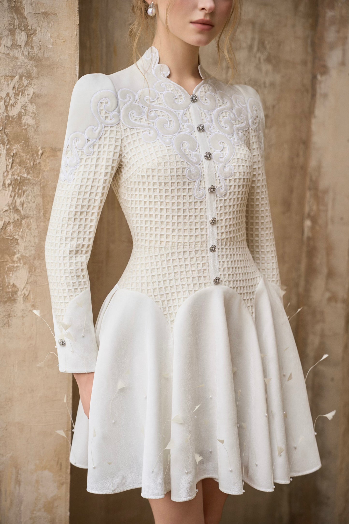 Ivory Velvet Tweet Mini Dress