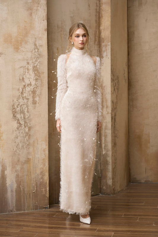 I-Line Ivory Feathers Dress