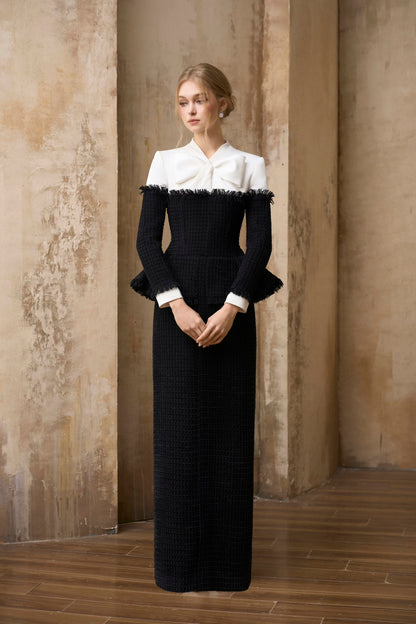 Black-White Bow I-line Dress