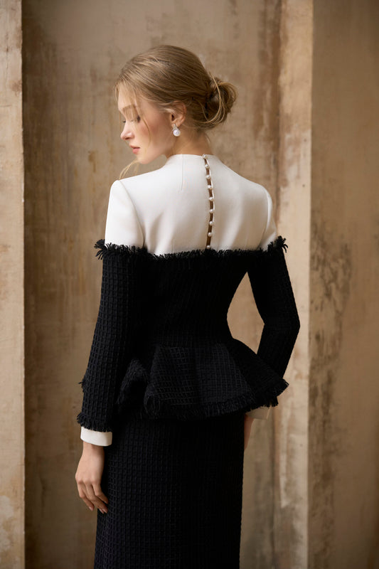 Black-White Bow I-line Dress