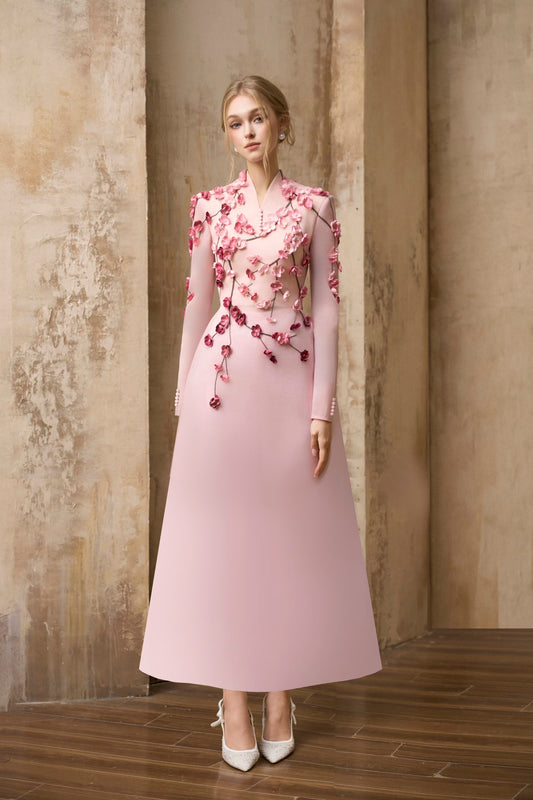 Pink Bloom Ozganza Midi Dress