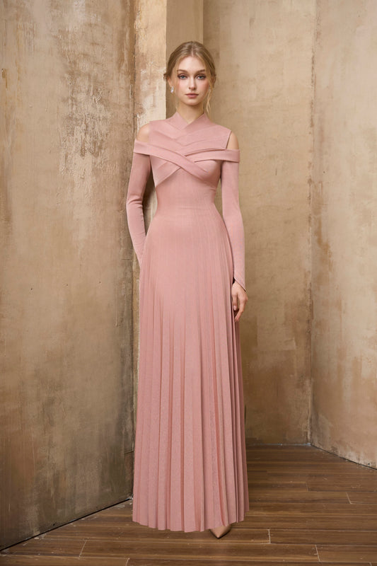 Pink Pleated Maxi Dress